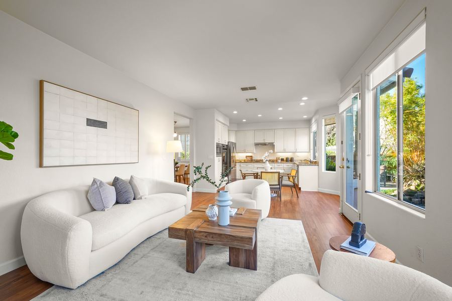 Staged living room and kitchen